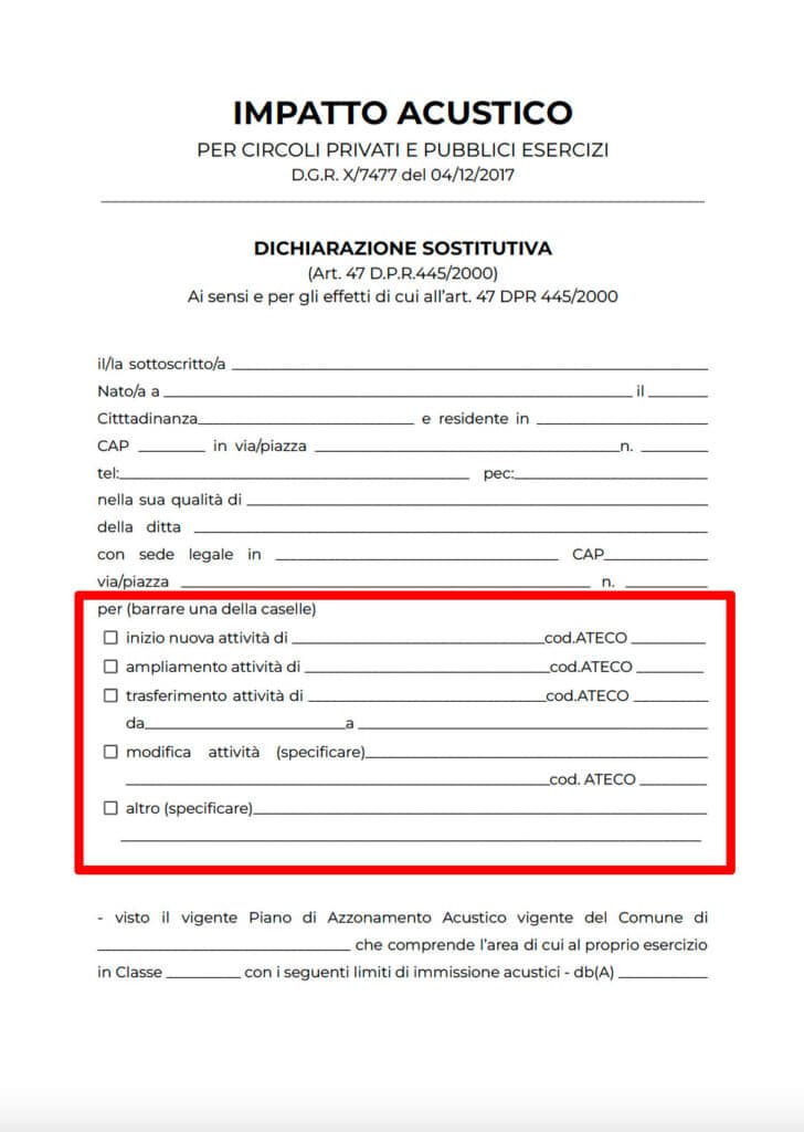 Seconda parte del modulo: dati dell'attività
