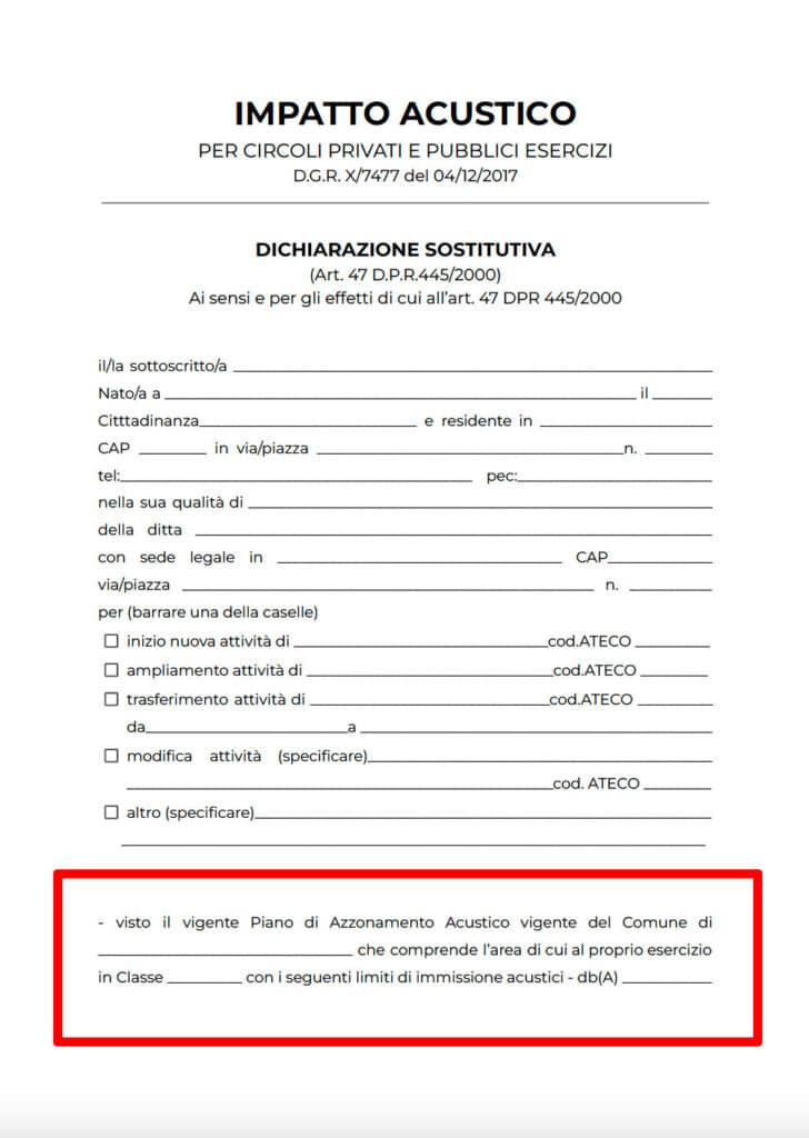 Terza parte del modulo: dati della zonizzazione acustica