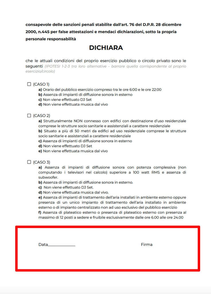 Dove apporre data e firma sul modulo