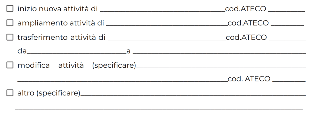 Dove inserire tipo di attività e codice ATECO nella dichiarazione sostitutiva