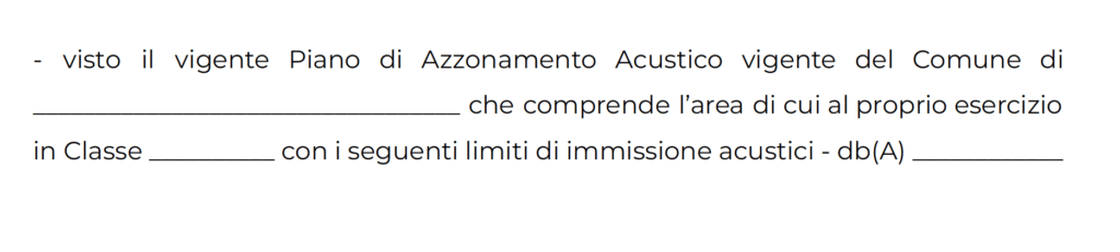 Campi per classe di zonizzazione e limite di immissione acustica