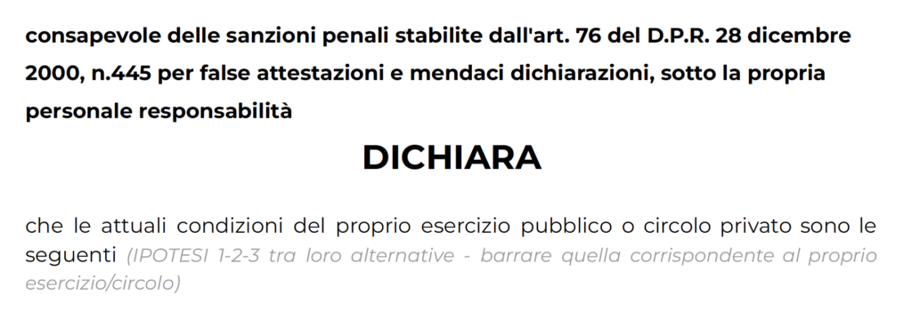 Testo della dichiarazione di responsabilità