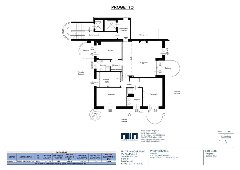 Estratto del disegno di progetto di una CILA presentata a Milano